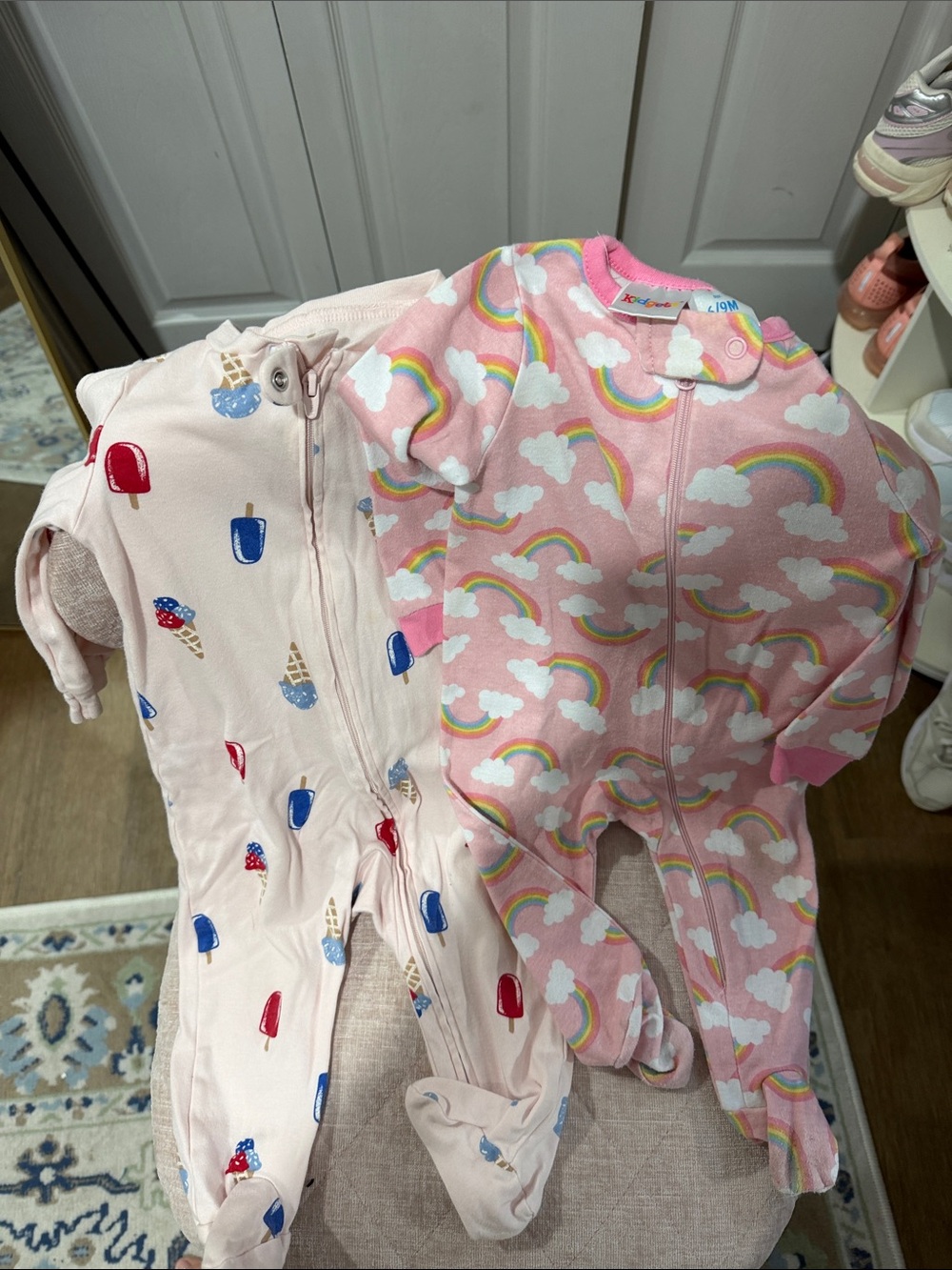 Kids One-Piece Zip Pajama - Pink Rainbow Print